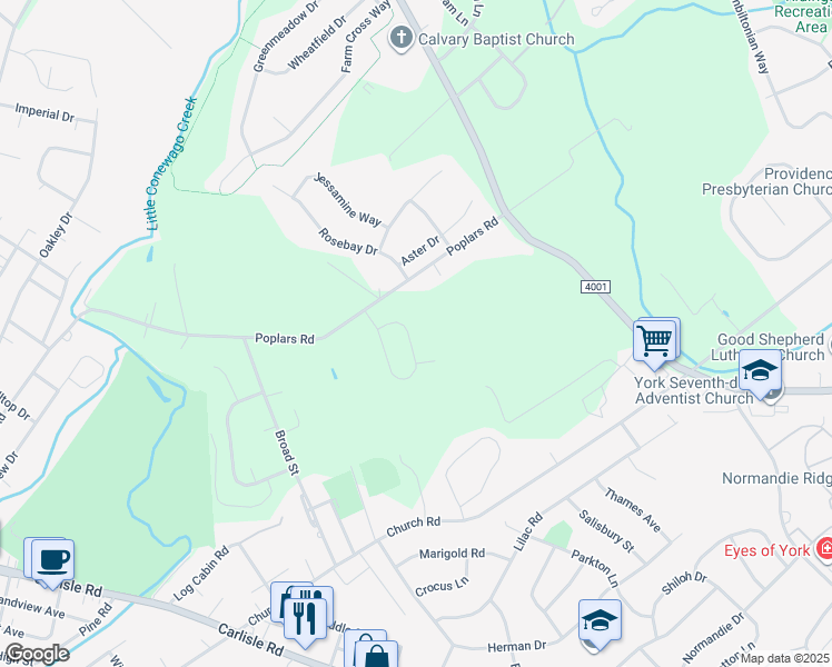 map of restaurants, bars, coffee shops, grocery stores, and more near 2644 Farmstead Way in York