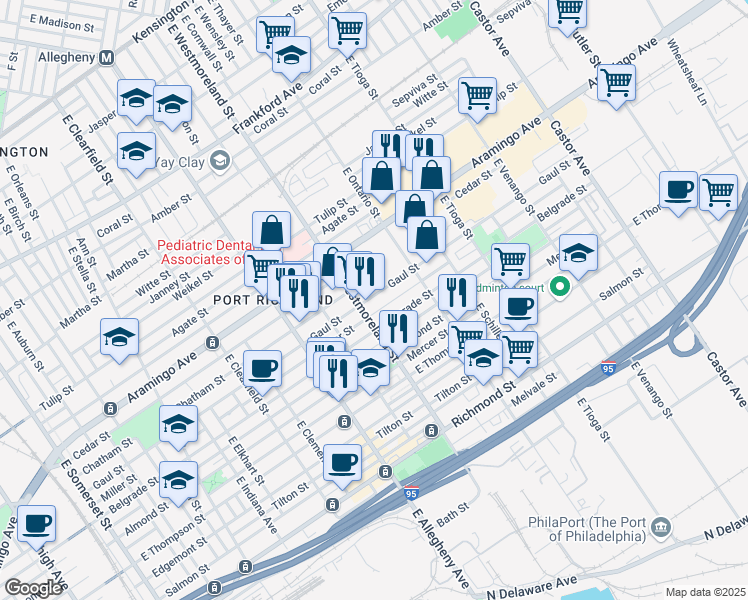 map of restaurants, bars, coffee shops, grocery stores, and more near 3313 Gaul St in Philadelphia