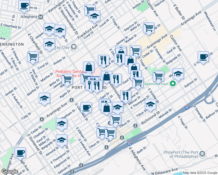 map of restaurants, bars, coffee shops, grocery stores, and more near 3293 Chatham St in Philadelphia