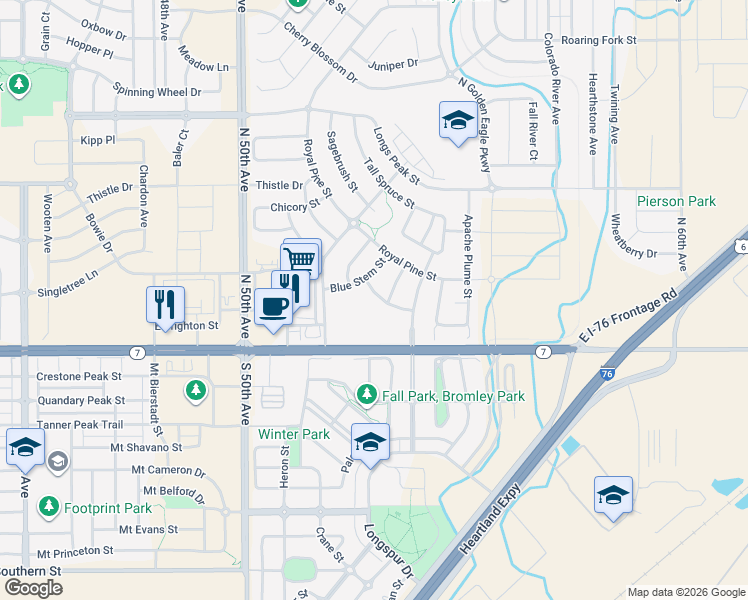 map of restaurants, bars, coffee shops, grocery stores, and more near 5348 Potentilla Street in Brighton