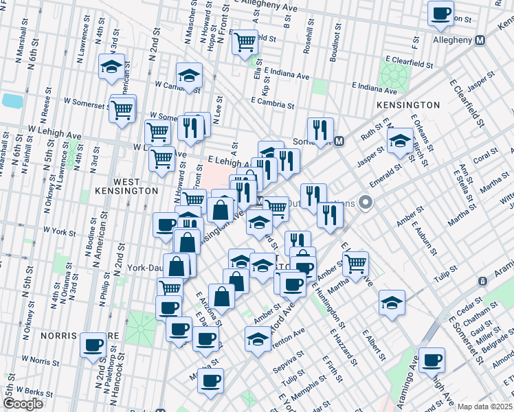 map of restaurants, bars, coffee shops, grocery stores, and more near in Philadelphia