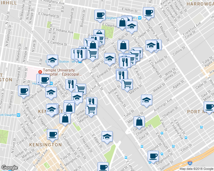 map of restaurants, bars, coffee shops, grocery stores, and more near 2825 Coral Street in Philadelphia