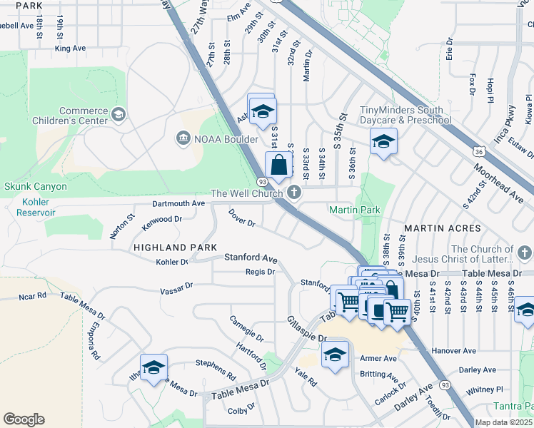 map of restaurants, bars, coffee shops, grocery stores, and more near 330 Colgate Avenue in Boulder