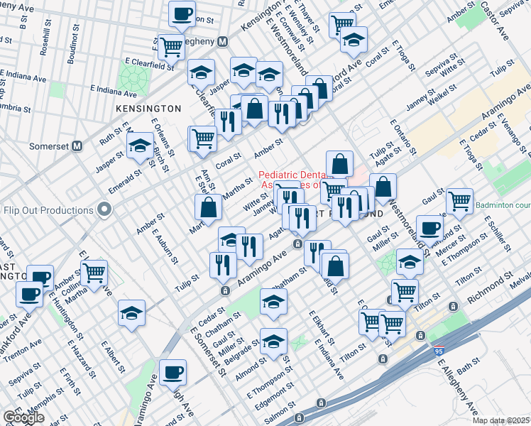 map of restaurants, bars, coffee shops, grocery stores, and more near 3086 Weikel Street in Philadelphia