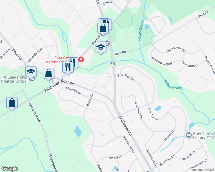 map of restaurants, bars, coffee shops, grocery stores, and more near 611 Rexton Drive in West Chester