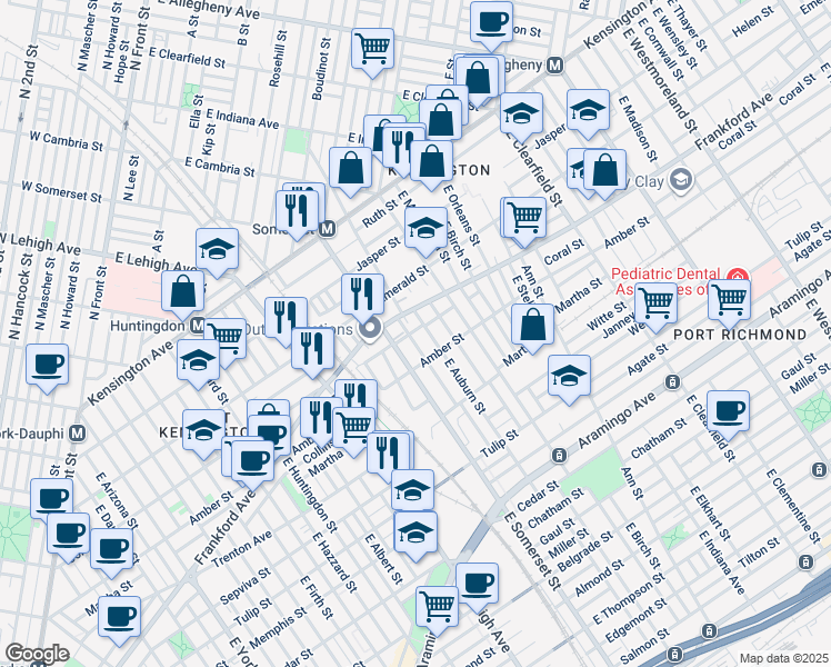 map of restaurants, bars, coffee shops, grocery stores, and more near 2825 Coral Street in Philadelphia