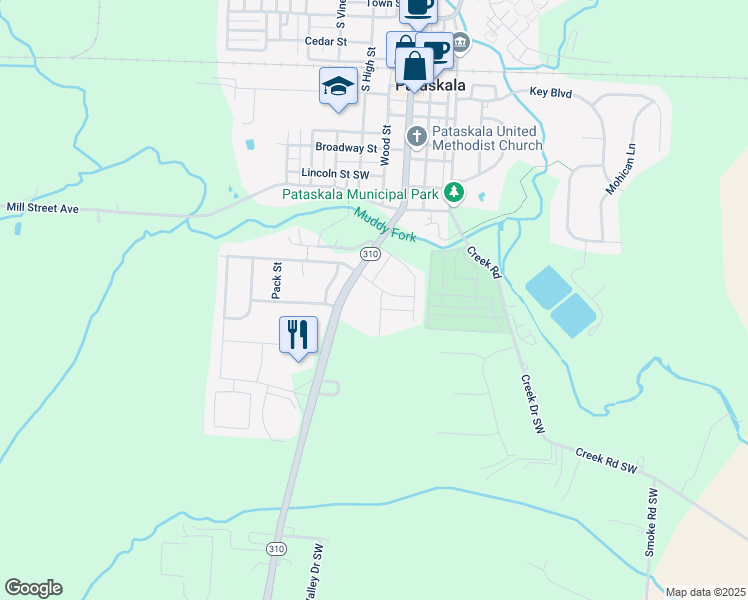 map of restaurants, bars, coffee shops, grocery stores, and more near 500 Wolfsbane Drive in Pataskala