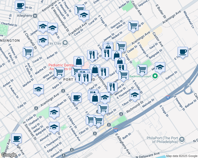 map of restaurants, bars, coffee shops, grocery stores, and more near 3293 Chatham Street in Philadelphia