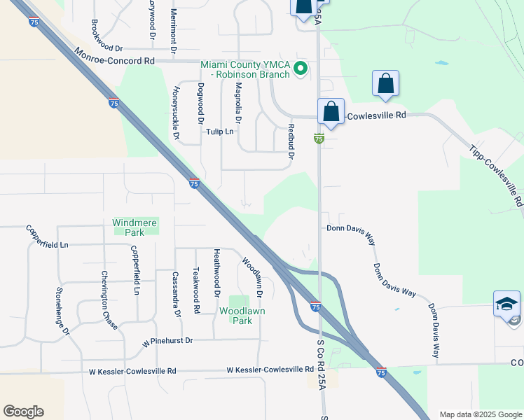 map of restaurants, bars, coffee shops, grocery stores, and more near 3542 South Co Road 25A in Troy