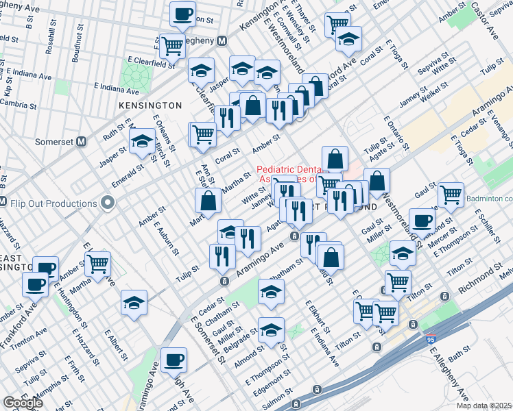 map of restaurants, bars, coffee shops, grocery stores, and more near 3059 Janney Street in Philadelphia