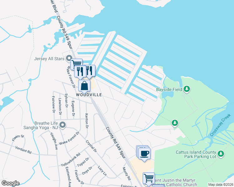 map of restaurants, bars, coffee shops, grocery stores, and more near 1887 Merrimac Drive in Toms River
