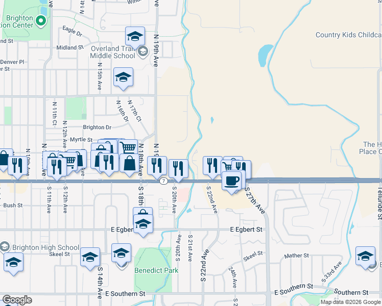 map of restaurants, bars, coffee shops, grocery stores, and more near 2151 East Bridge Street in Brighton