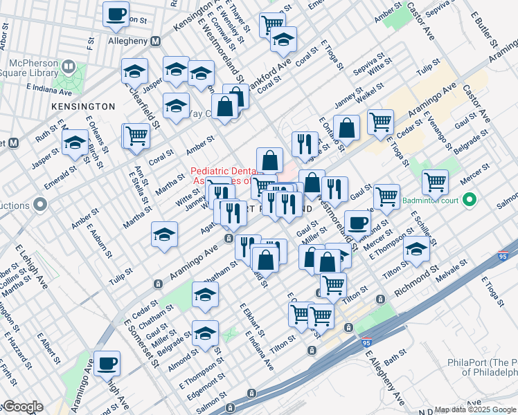 map of restaurants, bars, coffee shops, grocery stores, and more near in Philadelphia