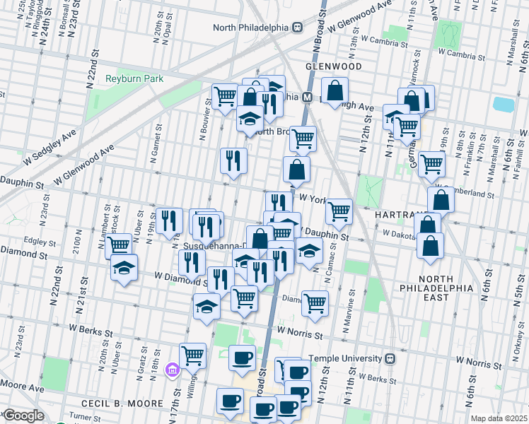 map of restaurants, bars, coffee shops, grocery stores, and more near 2326 North 15th Street in Philadelphia