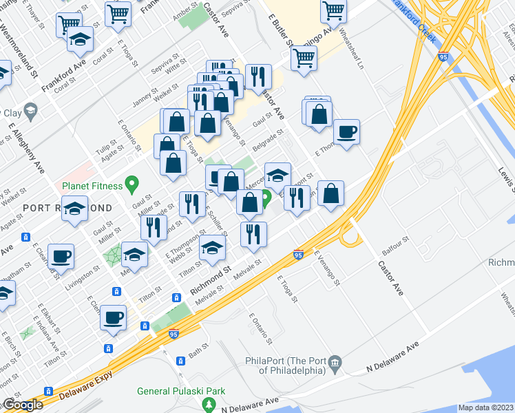 map of restaurants, bars, coffee shops, grocery stores, and more near 3546 Edgemont Street in Philadelphia