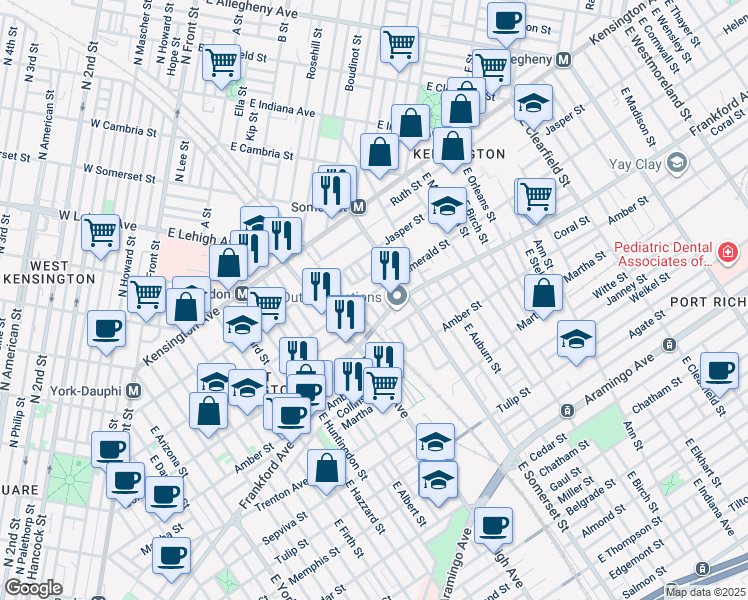 map of restaurants, bars, coffee shops, grocery stores, and more near 2006 East Silver Street in Philadelphia