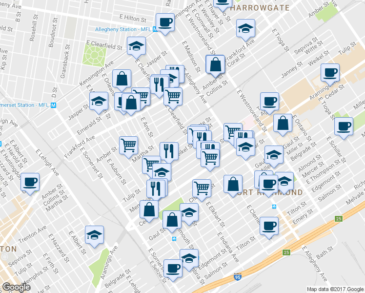 map of restaurants, bars, coffee shops, grocery stores, and more near 3067 Janney Street in Philadelphia