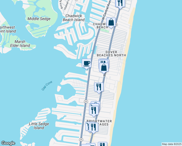 map of restaurants, bars, coffee shops, grocery stores, and more near 138 Kittiwake Avenue in Lavallette