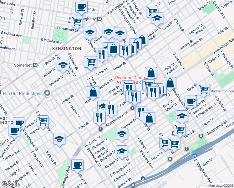 map of restaurants, bars, coffee shops, grocery stores, and more near 3067 Janney Street in Philadelphia