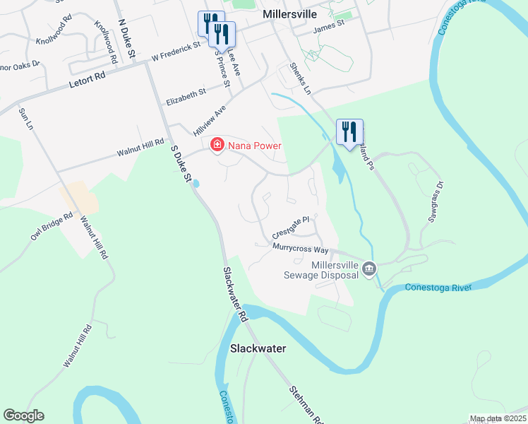 map of restaurants, bars, coffee shops, grocery stores, and more near 402 Stonegate Court in Millersville