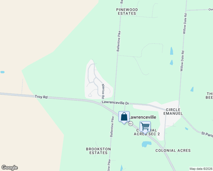 map of restaurants, bars, coffee shops, grocery stores, and more near 4100 Troy Road in Springfield