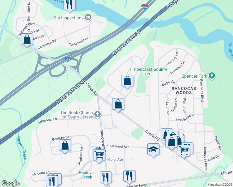 map of restaurants, bars, coffee shops, grocery stores, and more near 609 Tallowood Lane in Mount Laurel Township