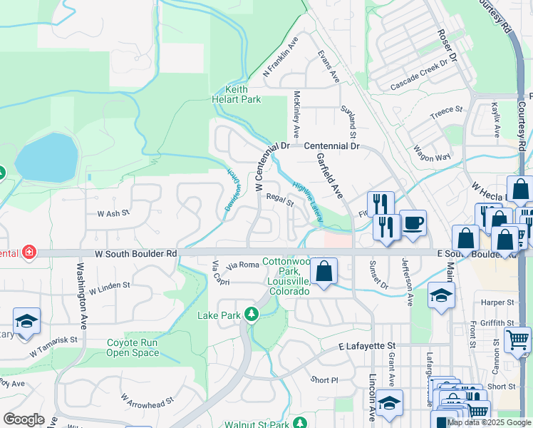 map of restaurants, bars, coffee shops, grocery stores, and more near 109 Pheasant Run in Louisville