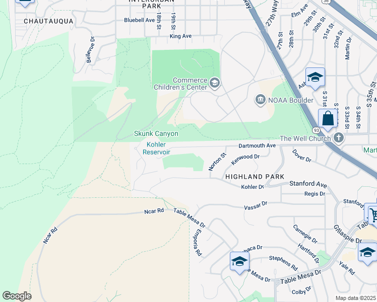 map of restaurants, bars, coffee shops, grocery stores, and more near 2060 Dartmouth Avenue in Boulder