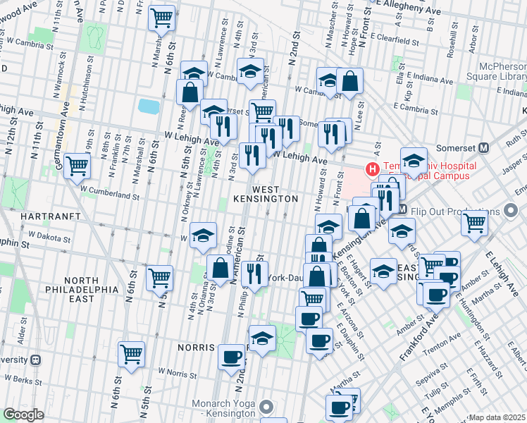 map of restaurants, bars, coffee shops, grocery stores, and more near in Philadelphia