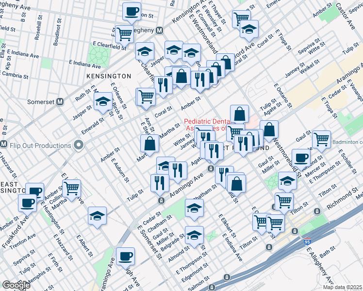 map of restaurants, bars, coffee shops, grocery stores, and more near 3056 Janney Street in Philadelphia