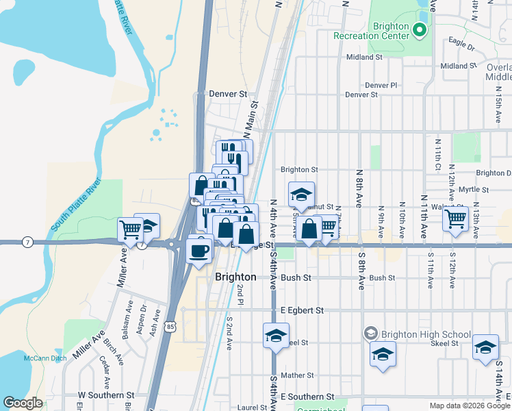 map of restaurants, bars, coffee shops, grocery stores, and more near 308 Walnut Street in Brighton