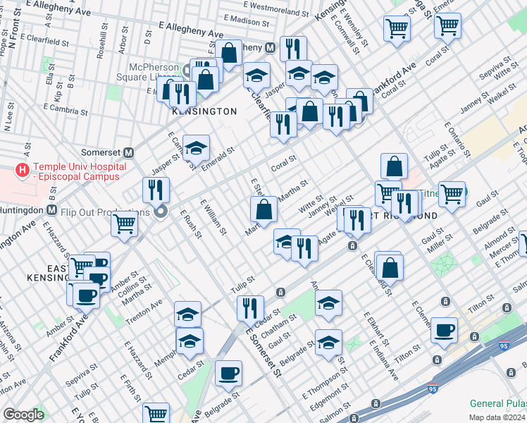 map of restaurants, bars, coffee shops, grocery stores, and more near 2135 Bellmore Street in Philadelphia