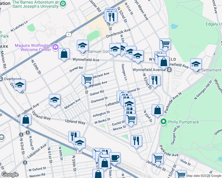 map of restaurants, bars, coffee shops, grocery stores, and more near in Philadelphia