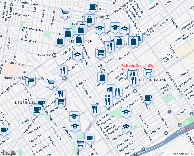 map of restaurants, bars, coffee shops, grocery stores, and more near 2126 East Orleans Street in Philadelphia