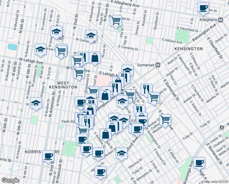 map of restaurants, bars, coffee shops, grocery stores, and more near 2520 Potter Street in Philadelphia