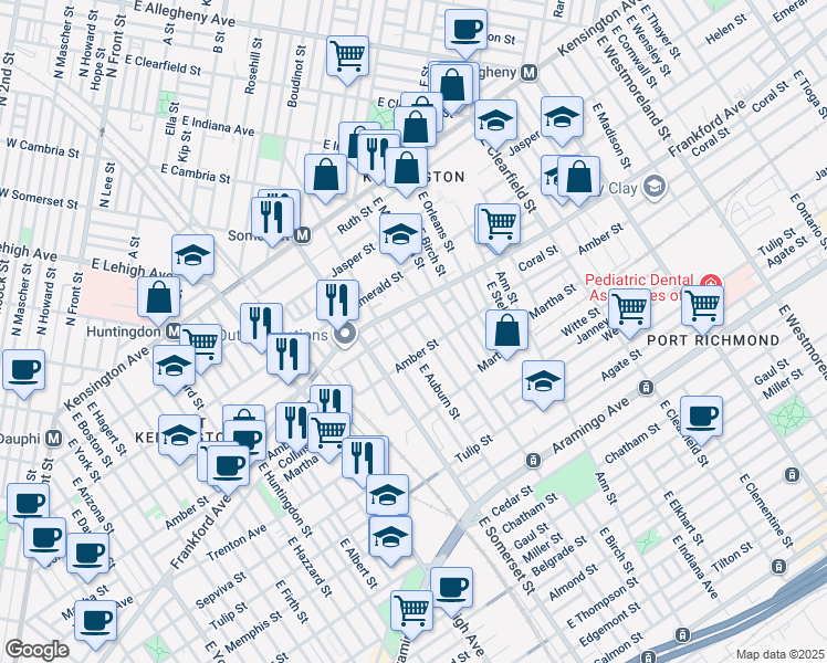 map of restaurants, bars, coffee shops, grocery stores, and more near 2044 East William Street in Philadelphia