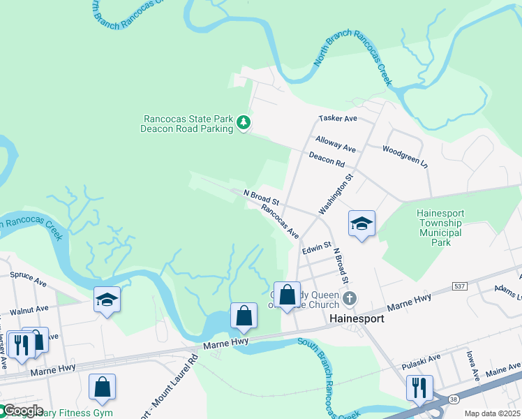 map of restaurants, bars, coffee shops, grocery stores, and more near 514 Rancocas Avenue in Westampton Township