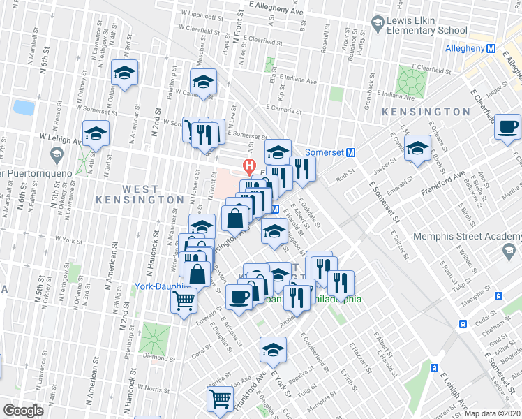 map of restaurants, bars, coffee shops, grocery stores, and more near in Philadelphia