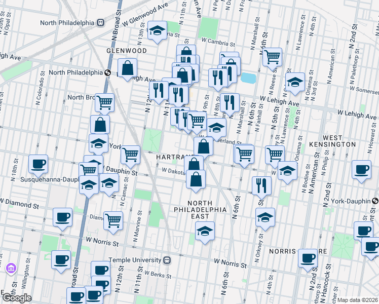 map of restaurants, bars, coffee shops, grocery stores, and more near 2406 Germantown Avenue in Philadelphia
