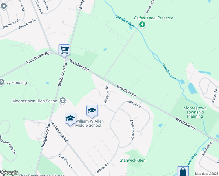 map of restaurants, bars, coffee shops, grocery stores, and more near 7 Sunset Court in Moorestown