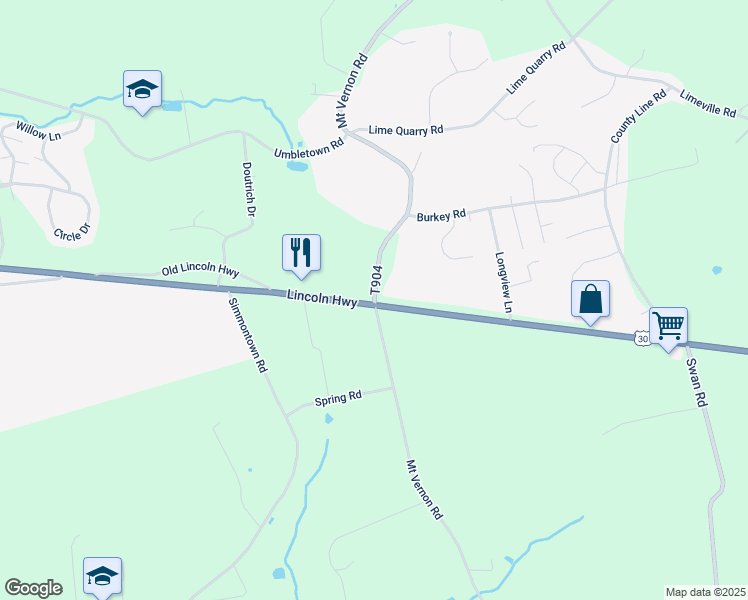 map of restaurants, bars, coffee shops, grocery stores, and more near 916 Mount Vernon Road in Gap