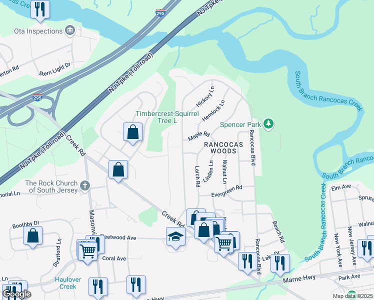 map of restaurants, bars, coffee shops, grocery stores, and more near 331 Timberline Drive in Mount Laurel Township