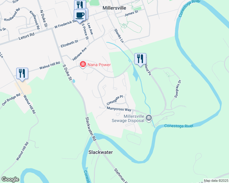 map of restaurants, bars, coffee shops, grocery stores, and more near 341 Windgate Court in Millersville