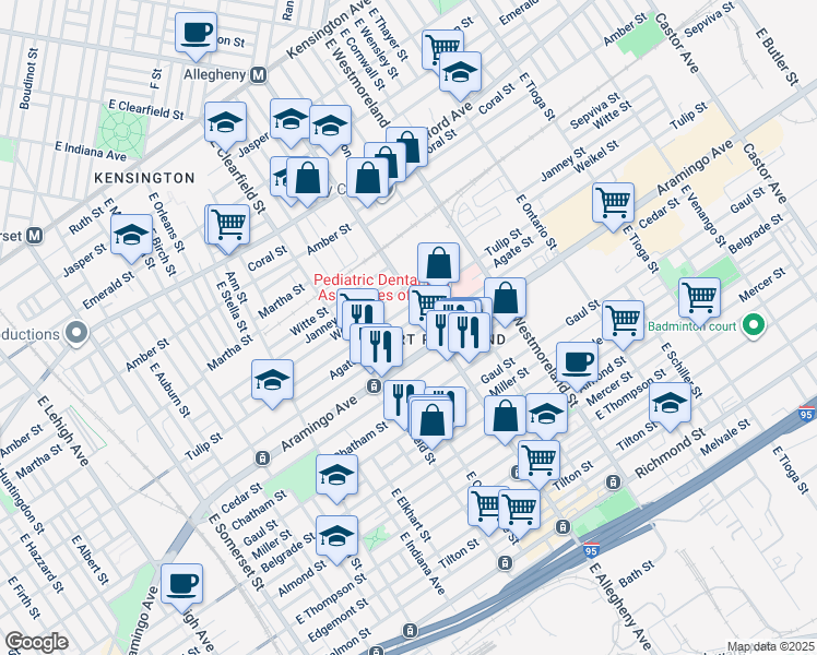 map of restaurants, bars, coffee shops, grocery stores, and more near 3179 Agate Street in Philadelphia
