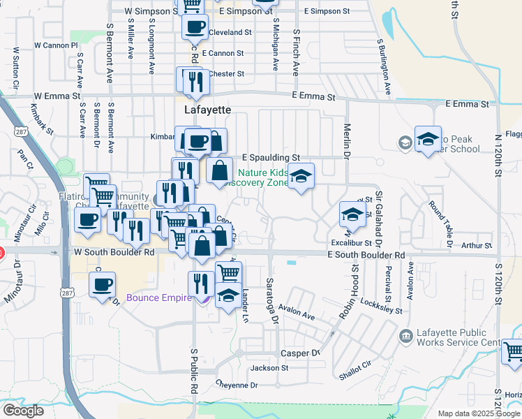 map of restaurants, bars, coffee shops, grocery stores, and more near 470 Strathmore Lane in Lafayette