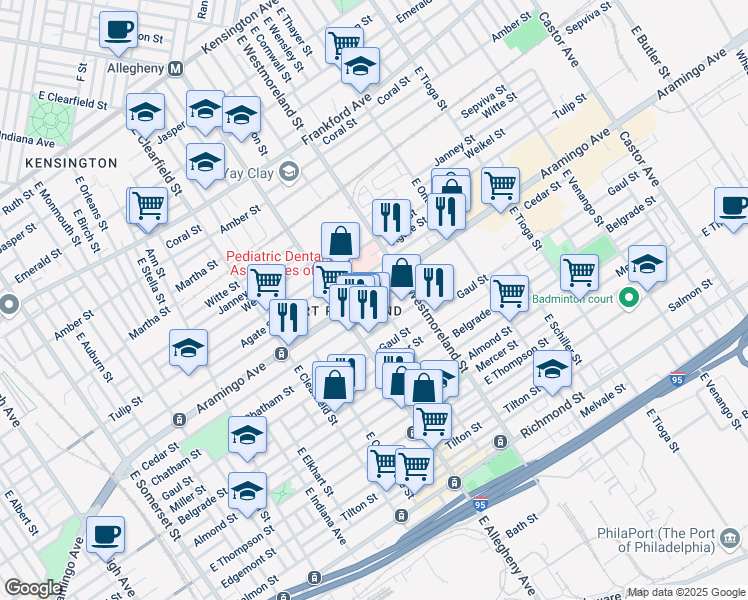 map of restaurants, bars, coffee shops, grocery stores, and more near 3235 Cedar Street in Philadelphia