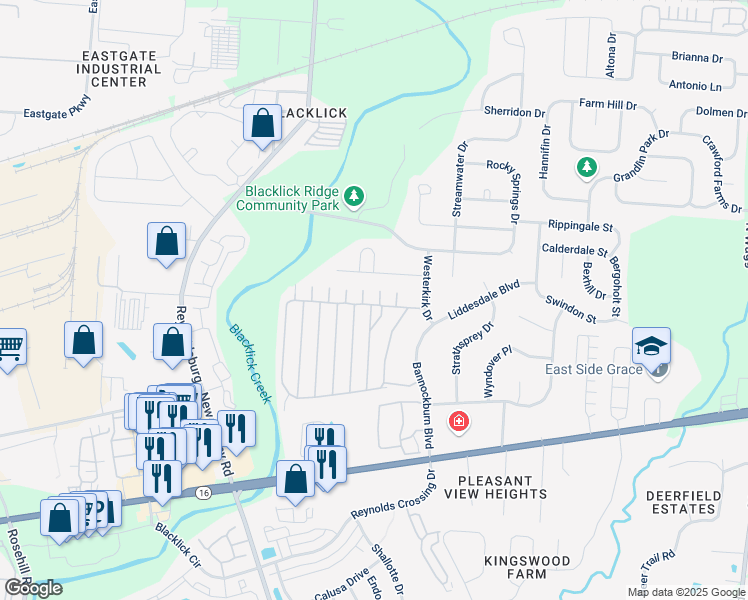 map of restaurants, bars, coffee shops, grocery stores, and more near 7437 Macgeorge Place in Columbus