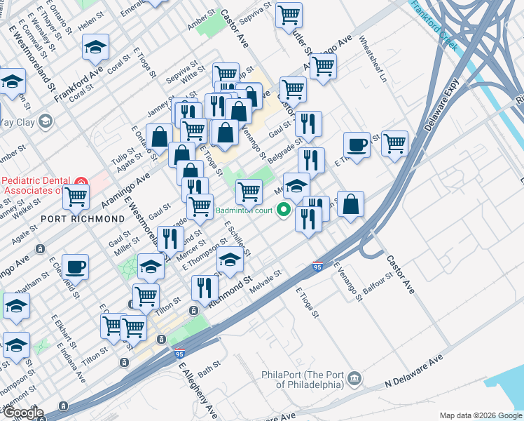 map of restaurants, bars, coffee shops, grocery stores, and more near in Philadelphia