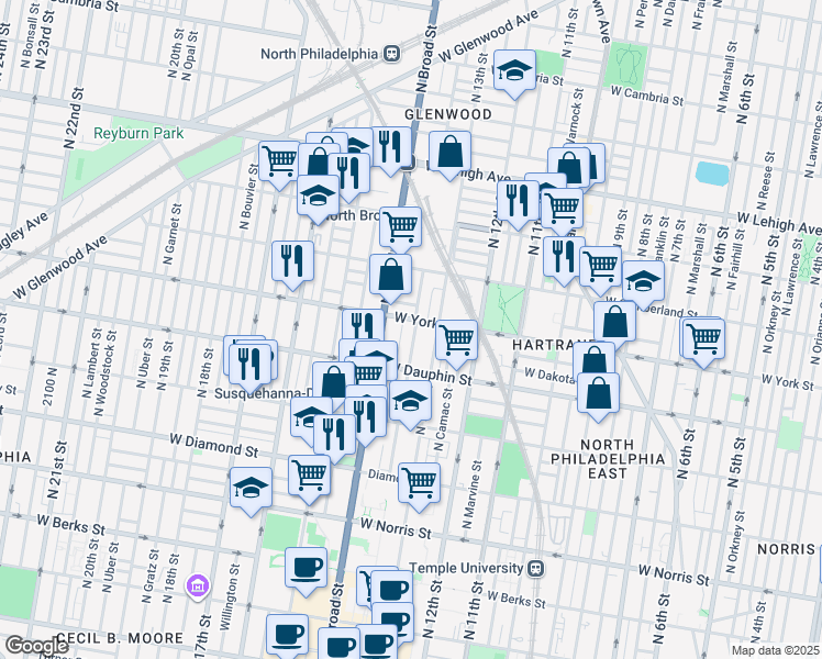 map of restaurants, bars, coffee shops, grocery stores, and more near in Philadelphia