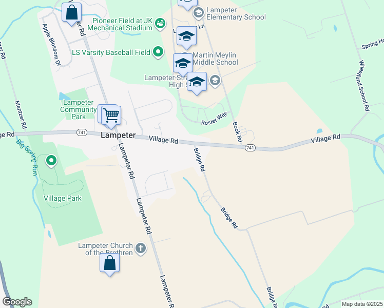map of restaurants, bars, coffee shops, grocery stores, and more near 1704 Bridge Road in Lancaster